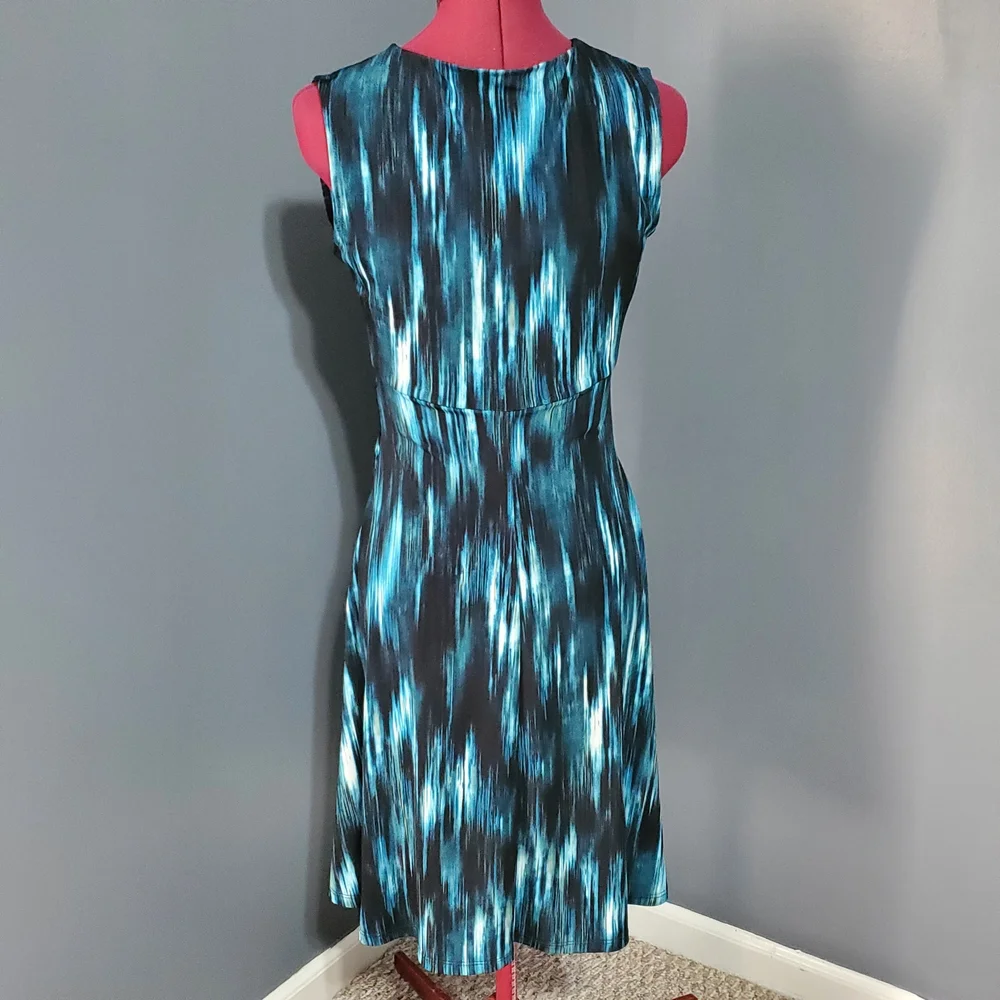 Connected Apparel Teal and Black Midi Stretchy Dress V Neck Size 6 - Picture 3 of 6